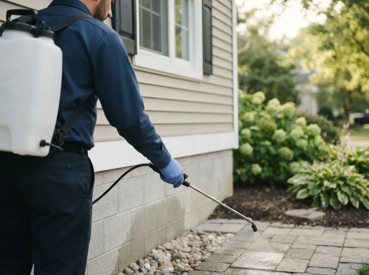 Pest control technician inspecting a home in Ravia, OK